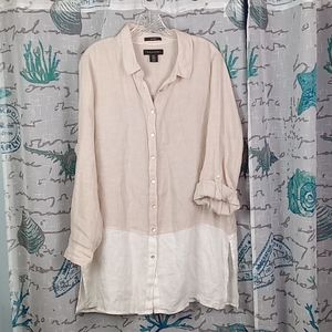 Tahari 100% linen button up tunic...plus size 1X